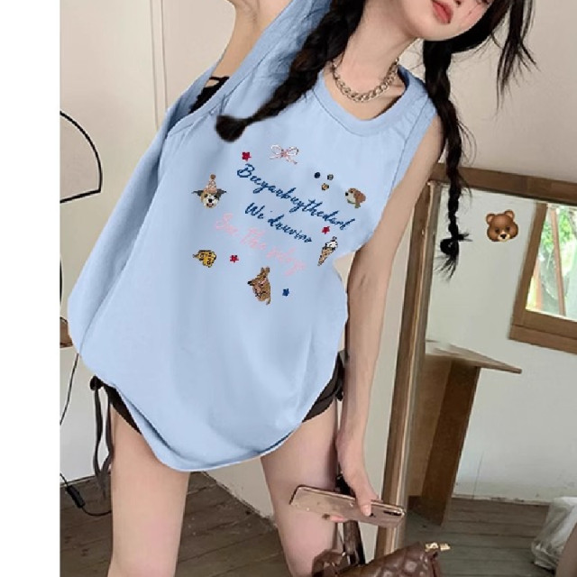 baby blue suspender vest for women 2025 new summer dopamine sweet sports wear loose sleeveless top

