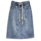 
2025 summer thin elastic waist tied denim skirt for women with a slit half-body midskirt, slim and versatile A-line skirt