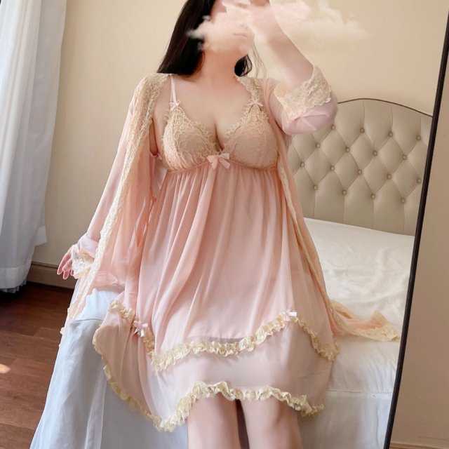 
Fat sister summer new large size women's loose belly-covering sexy pajamas with chest pad suspender pajamas two-piece dress