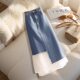 Blue denim skirt 2025 early spring fashionable and high-end high-waisted hip-covering denim skirt for mesh
