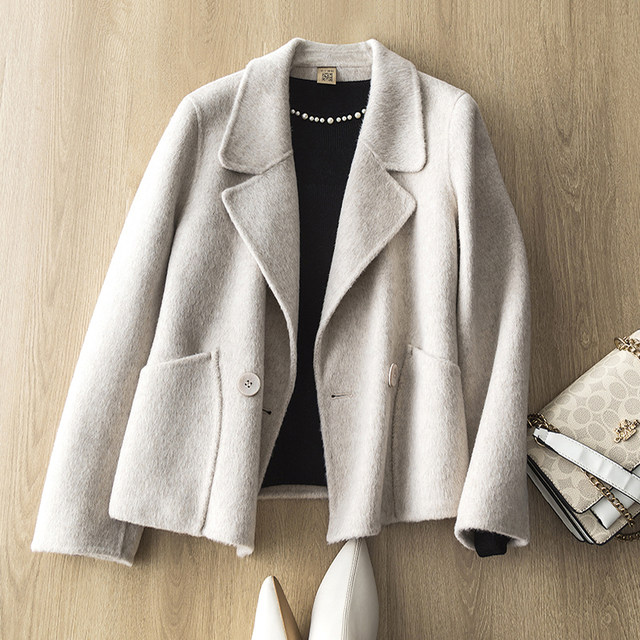 High-end 100% wool wool buckle tweed coat short double-sided wool suit jacket for women autumn and winter new