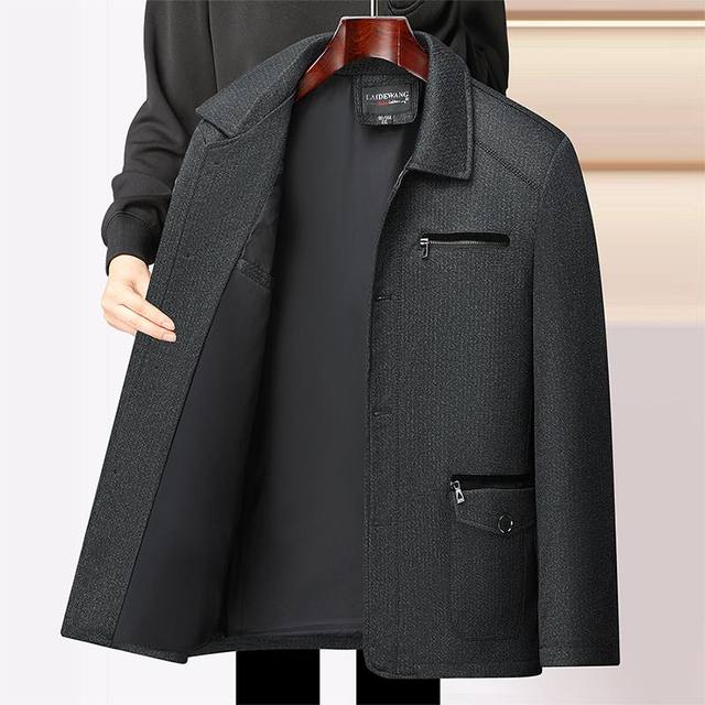 Fall and winter middle-aged and elderly men's fleece jacket dad's lapel business clothes middle-aged men's thick jacket top
