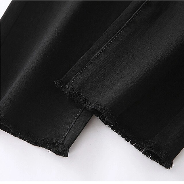 Large -size women's high -waisted elastic straight jeans are thin and thin MM pear -shaped figure
