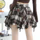 Irregular old plaid skirt female spring and autumn retro high -waisted high -waisted A -line skirt anti -light girl ins, hip skirt
