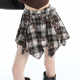 Irregular old plaid skirt female spring and autumn retro high -waisted high -waisted A -line skirt anti -light girl ins, hip skirt
