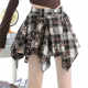Irregular old plaid skirt female spring and autumn retro high -waisted high -waisted A -line skirt anti -light girl ins, hip skirt
