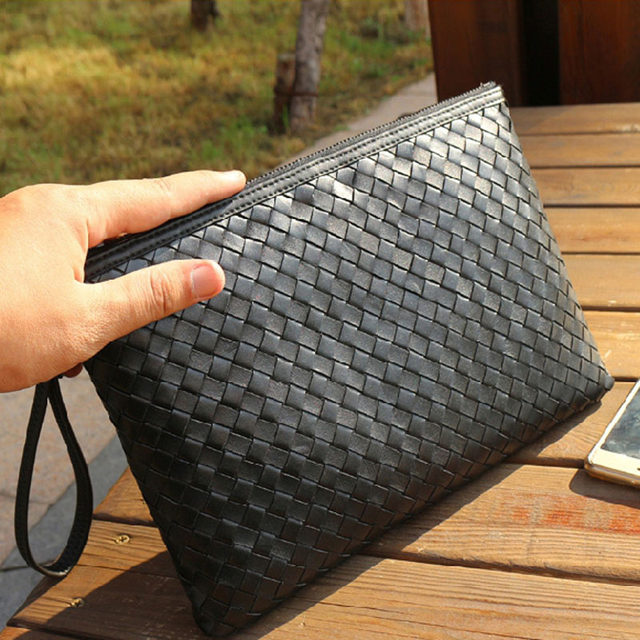 Men Packet Men's handbag Male bag real cowhide large -capacity weaving packet ...