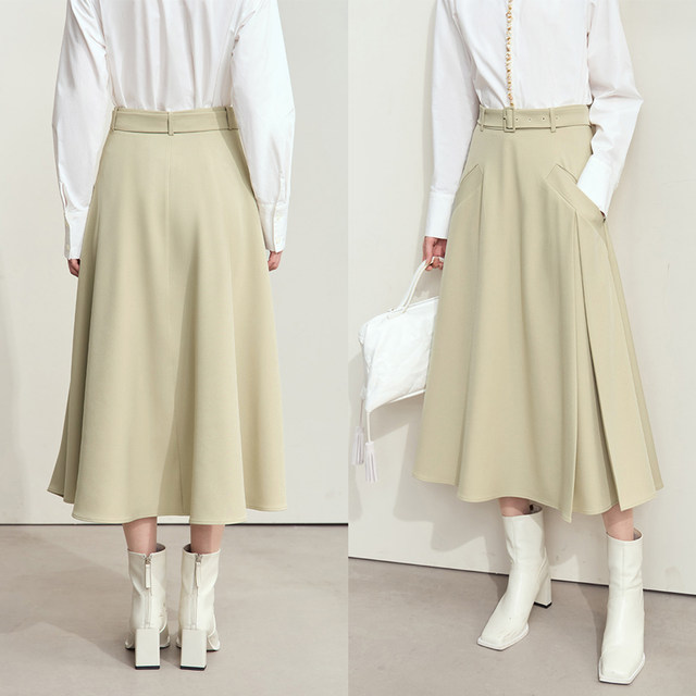 Amii2024 winter new style commuting elegant belted non-iron anti-wrinkle skirt women's loose A-line skirt long skirt