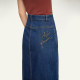 Amii slit denim skirt women's letter embroidered straight skirt 2025 new irregular midi skirt
