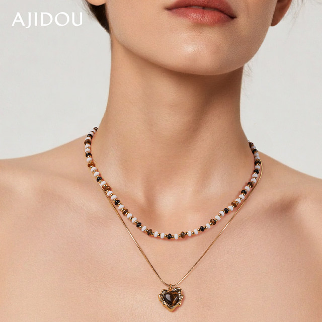 AJIDOU Ajidou Necklace Women's Maillard Clavicle Chain Tiger's Eye Love Necklace Light Luxury Accessories Sweater Chain