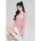 Bone ear pink square neck small fragrant style dress for women spring 2025 new design niche French doll skirt