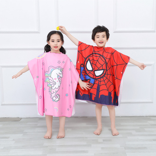 Children's bath towel cartoon cape hooded baby water-absorbent quick-drying swimming bathrobe boy's beach portable beach towel