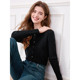 2025 Baitu New Slim Lapel Pullover Knitted Sweater Minimalist Solid Color Long Sleeve Women's Knitted Sweater