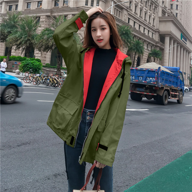 Hip-hop style jacket for women in spring and autumn Korean style student bf Harajuku loose large-size color-blocking drawstring Hong Kong style baseball uniform windbreaker