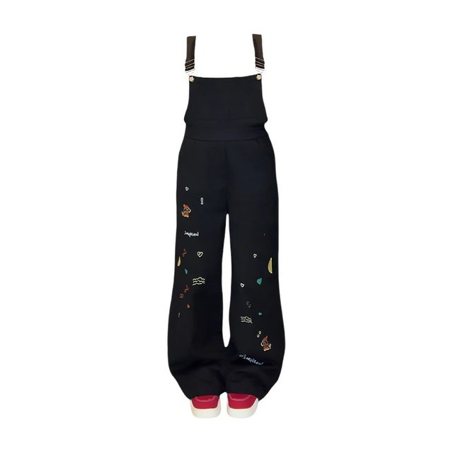 Large size American personalized embroidered denim overalls for women 2025 new loose and versatile slim casual jumpsuits