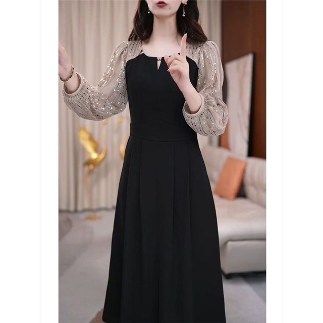 Dignified and elegant rich wife long-sleeved dress for women 2025 autumn clothes new temperament and fashionable mother slim long skirt