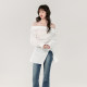 2025 summer Korean version of one-length neck temperament versatile white shirt waist-length slit design long-sleeved shirt top