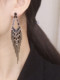 European and American style long black zircon tassel earrings 925 silver needle earrings high-end cold style exaggerated long earrings