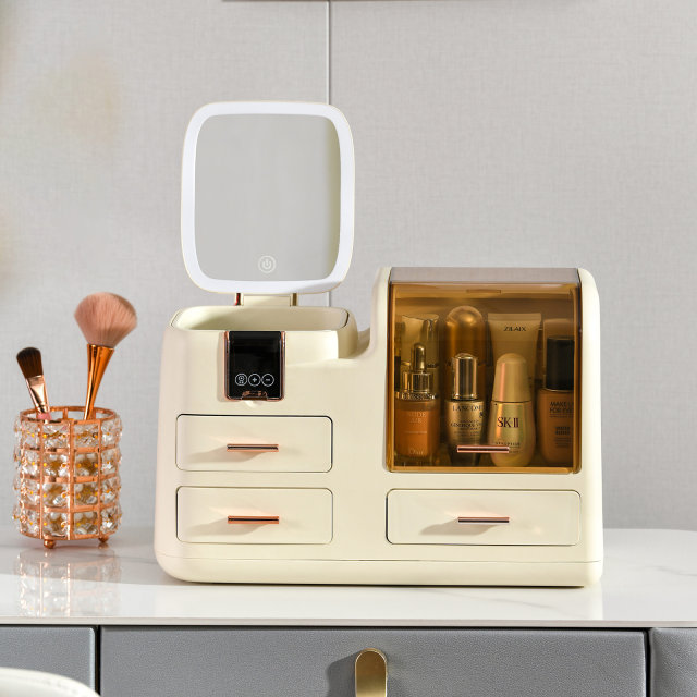 Cosmetic storage box desktop high-end 2025 new large-capacity dressing table skin care products storage rack with mirror