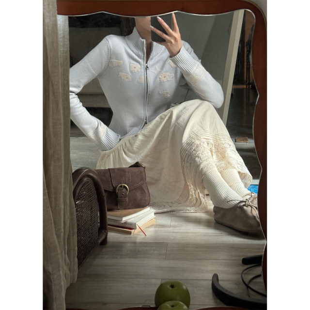 JMwomen's Apricot color cotton and linen lace skirt for women in spring and autumn 2025 retro loose a-line mid-length long skirt