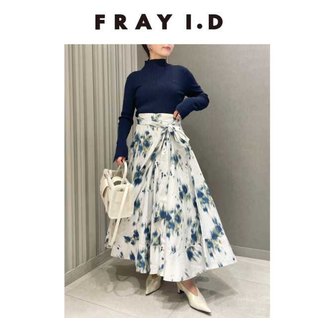 FRAY I.D autumn and winter elegant and fashionable solid color printed high-waisted lace-up skirt FWFS245037