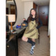 Gold large-sleeved sleeveless vest skirt for women in spring and summer 2025 new fat mm large-size women's dopamine dress