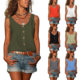 Sexy single buckle T -shirt solid color V -neck button vest, casual loose sleeveless pocket shirt, female multi -color optional
