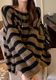 Retro lazy thickened striped sweater for women in autumn and winter 9-minute sleeves one-length neck sweater loose chic top pullover
