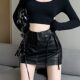 150 small skirt with Autumn and winter xs size small lace-up pu short skirt A-line skirt leather skirt 145 plus small size xxs