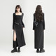 KEIKO Double Zip Adjustable Slit Skirt 25 Spring and Summer New Commuter High Waist Slim Black A-line Long Skirt