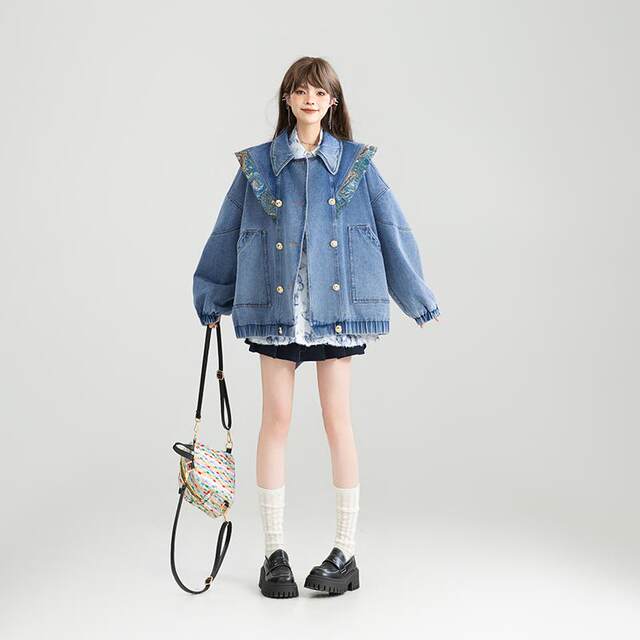 KEIKO Huayang New Chinese Cloud Shoulder Denim Jacket Women's 25 Autumn Bow Ribbon Ribbon Decorated Loose Jacket Top