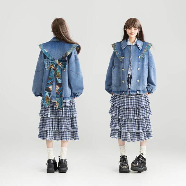 KEIKO Huayang New Chinese Cloud Shoulder Denim Jacket Women's 25 Autumn Bow Ribbon Ribbon Decorated Loose Jacket Top
