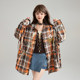 Keiko retro rendering grid long -sleeved shirt 2025 Spring atmosphere Sentence, orange loose jacket, jacket
