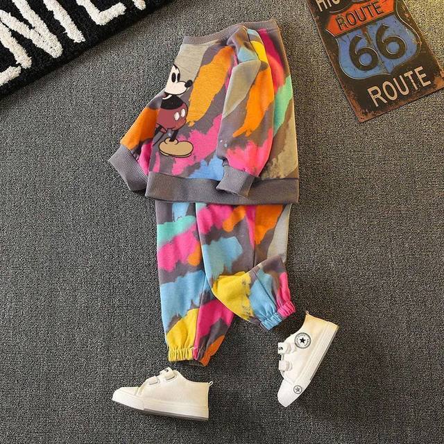 Children's winter installation 2023 new baby adds thick dyeing children's clothing boys sweater pants clothes two pieces
