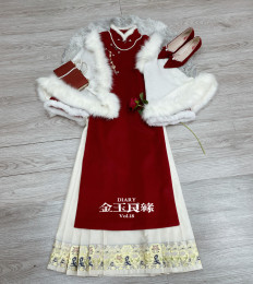 Seventeen Lane Jinyu Liangyuan improved long cheongsam style Chinese style retro autumn and winter wool dress