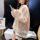 Large size fake two-piece lamb fur round neck sweatshirt for women ins winter new Korean loose plush thick top
