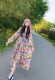 
Flower Duoduo South Korean saurus dress for women in summer long-sleeved V-neck loose mid-length fashion casual long skirt