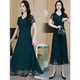 Temperament v-neck short-sleeved dress for women 2025 new Chinese style new summer mid-length printed mother's dress A-line skirt