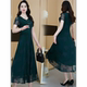 Temperament v-neck short-sleeved dress for women 2025 new Chinese style new summer mid-length printed mother's dress A-line skirt