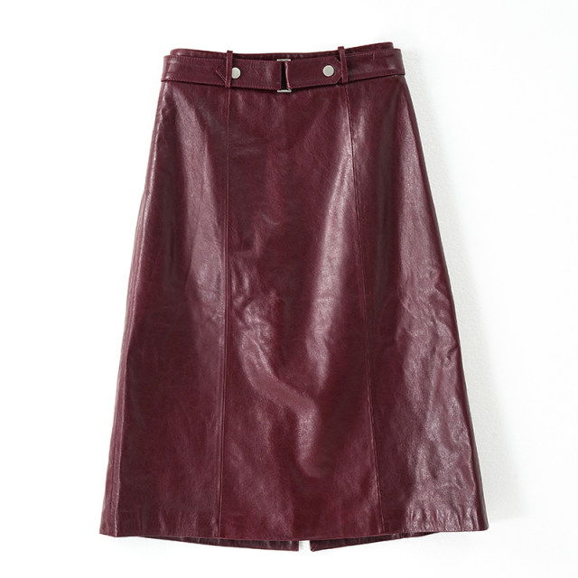 Oil wax leather high-end sheepskin genuine leather skirt long skirt women's slim high waist hip slit one-step skirt retro skirt