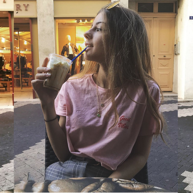 
Vintage Wen American retro pink letter embroidered short-sleeved T-shirt ins women's pure cotton loose top