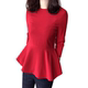 7-quarter sleeve T-shirt for women in early spring, slim belly, lotus leaf edge versatile top round neck slim waist waist big hem shirt
