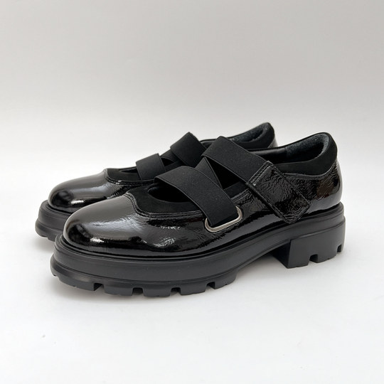Cabinet Ya's women's shoes genuine leather casual shoes thick-soled soft and comfortable small leather shoes Velcro elastic band European and American platform shoes