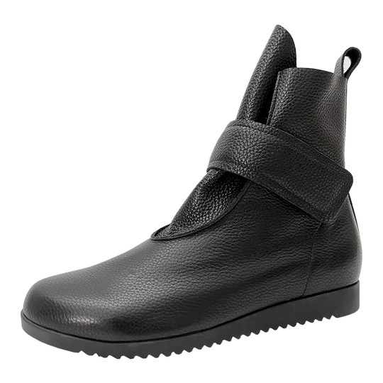 Cabinet Ya's Women's Boots Genuine Leather Soft Wide Last Flat Boots Velcro Cowhide Soft Sole Mom Boots Plus Velvet Sleeve Short Boots