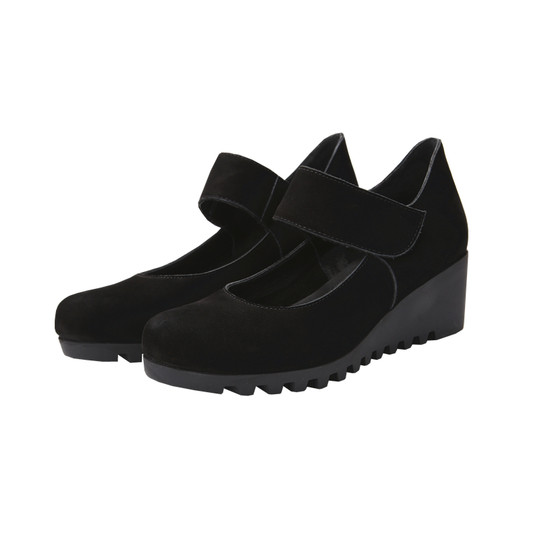 Cabinet Ya's women's shoes, soft and comfortable mom's shoes, wedge heels, genuine leather, soft surface, soft sole leather shoes, frosted Velcro single shoes