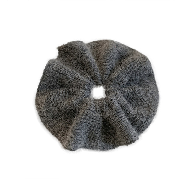 Gray large rabbit fur knitted wool large intestine hair tie for women in autumn and winter with low ponytail hair rope and hair rubber band