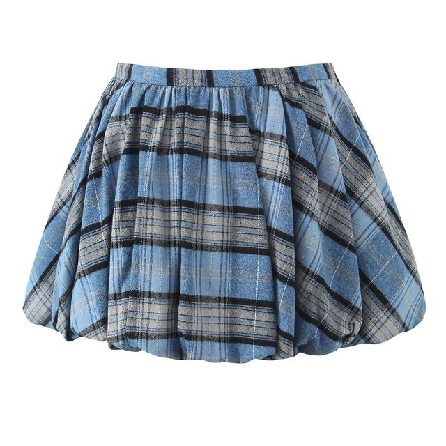 European and American autumn fashion new women's French natural waist college style patterned fluffy skirt mini short skirt