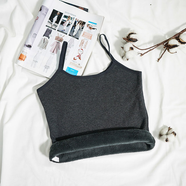 2025 autumn and winter new warm vest for women plus velvet thickened inner wear Korean slim suspender short base shirt