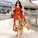 Large size silk dress for women two-piece 2025 spring new style rich lady temperament slim print suit skirt
