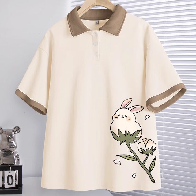 Short -sleeved T -shirt Female Summer 2024 New Explosive Student Polo Shirt Loose Summer Women's Blue Half -Half -Sleeve

